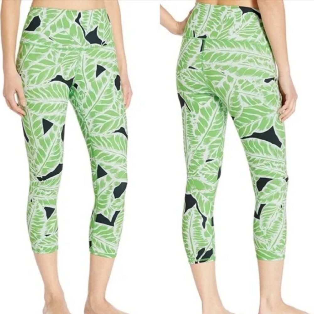 ALO Yoga Leggings Womens XS High Waist Capri Green Palm Springs Print Pants